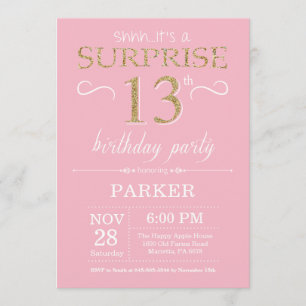 Invitation Parties scintillant surprise 13e anniversaire rose