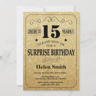Invitation Parties scintillant surprise 15e anniversaire Blac