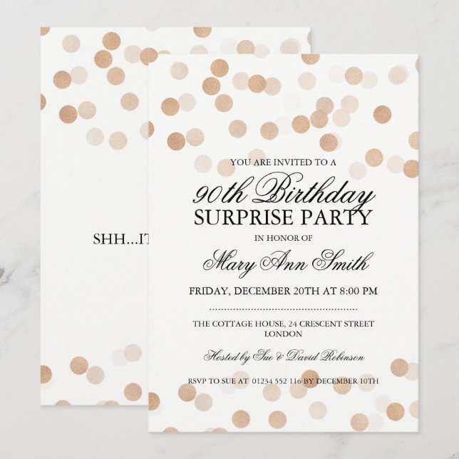 Invitation Parties scintillant surprise 90e anniversaire en c (Devant / Derrière)
