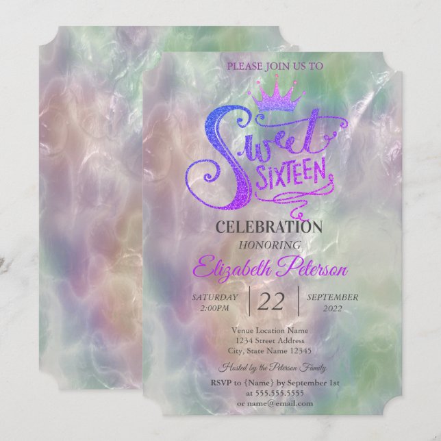 Invitation Parties scintillant Tiara Holographique Pearl Swee (Devant / Derrière)