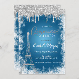 Invitation Parties scintillant, Tour Eiffel, Flocon de neige