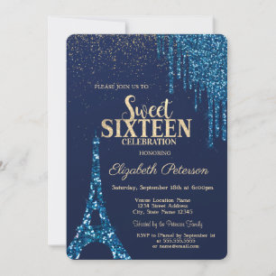 Invitation Parties scintillant, Tour Eiffel Marine Bleu Sweet