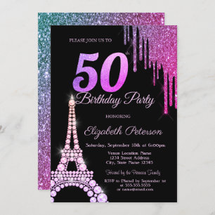 Invitation Parties scintillant, Tour Eiffel Noir 50e annivers