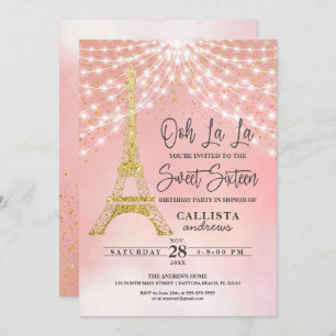 Invitation Parties scintillant Tour Eiffel Or Éclairage doux 