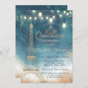 Invitation Parties scintillant Tour Eiffel, Tiara Aquarelle Q