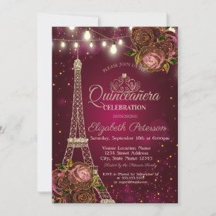 Invitation Parties scintillant Tour Eiffel, Tiara Roses Red Q
