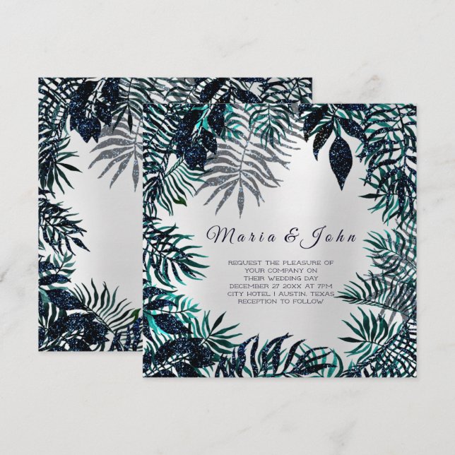 Invitation Parties scintillant Tropical Jardin Florales Gris  (Devant / Derrière)
