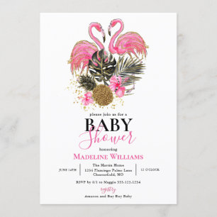 Invitation Parties scintillant tropicale Baby shower Flamant 