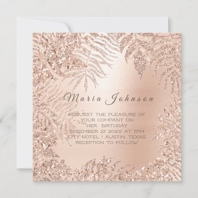 Invitation Parties scintillant tropicale Jardin Rose Rose Or (Devant)