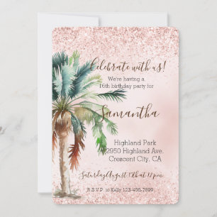 Invitation Parties scintillant Tropicale Palm Tree Rose