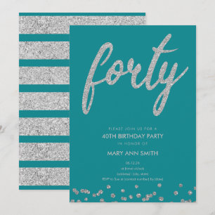 Invitation Parties scintillant Turquoise Argent Type 40e fête