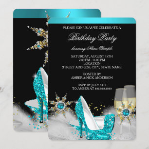 Invitation Parties scintillant Turquoise Bleu Haut talon Noir