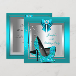 Invitation Parties scintillant Turquoise Bleu Haut talon Silv