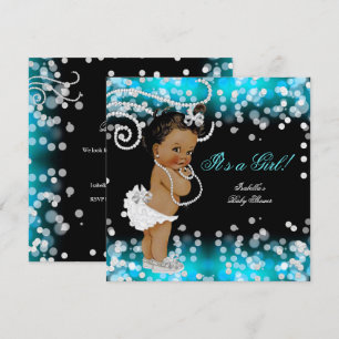 Invitation Parties scintillant Turquoise Blue Black Girl Baby