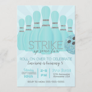 Invitation Parties scintillant Turquoise Bowling Birthday Par