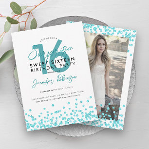 Invitation Parties scintillant turquoise Confetti Surprise Sw