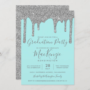 Invitation Parties scintillant Turquoise d'argent Aqua Déchet