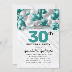 Invitation Parties scintillant turquoise de ballons d'argent 