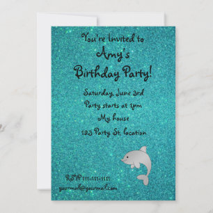 Invitation parties scintillant turquoise de dauphin de nom pe