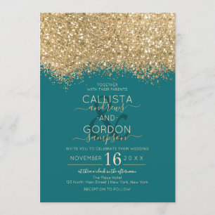 Invitation Parties scintillant Turquoise de luxe moderne Conf