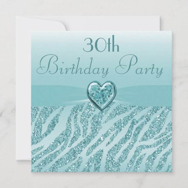Invitation Parties scintillant Turquoise du coeur et de la zè (Devant)