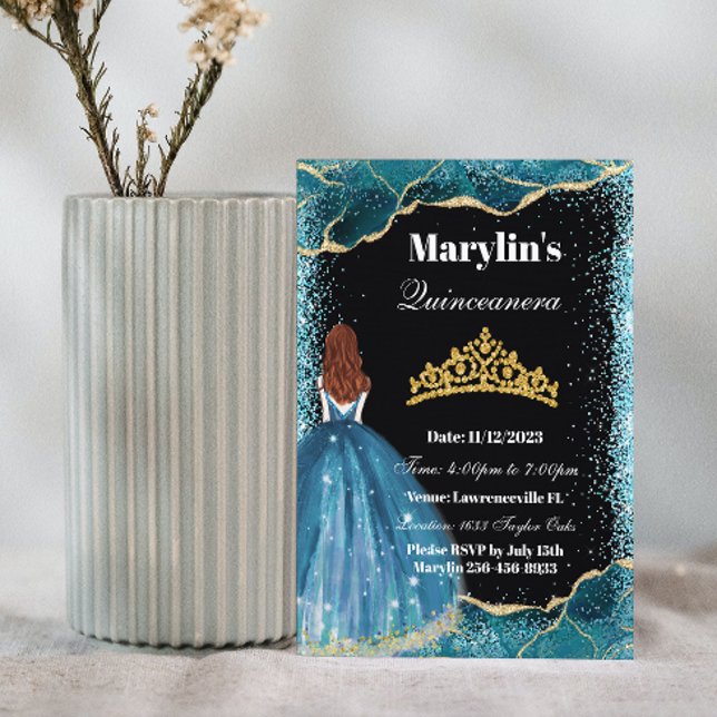 Invitation Parties scintillant turquoise enchanteresse Prince (Créateur téléchargé)