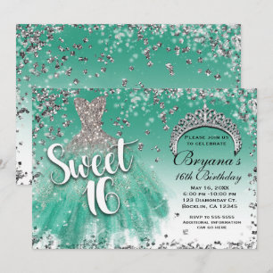 Invitation Parties scintillant Turquoise et argentée Glamor D