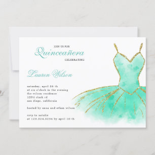 Invitation Parties scintillant Turquoise Gown Quinceanera Inv