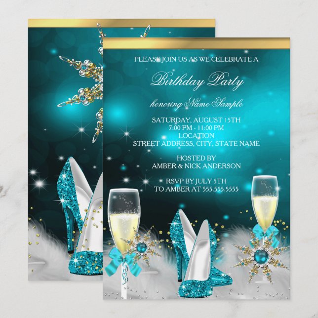 Invitation Parties scintillant Turquoise High Heures Silver G (Devant / Derrière)