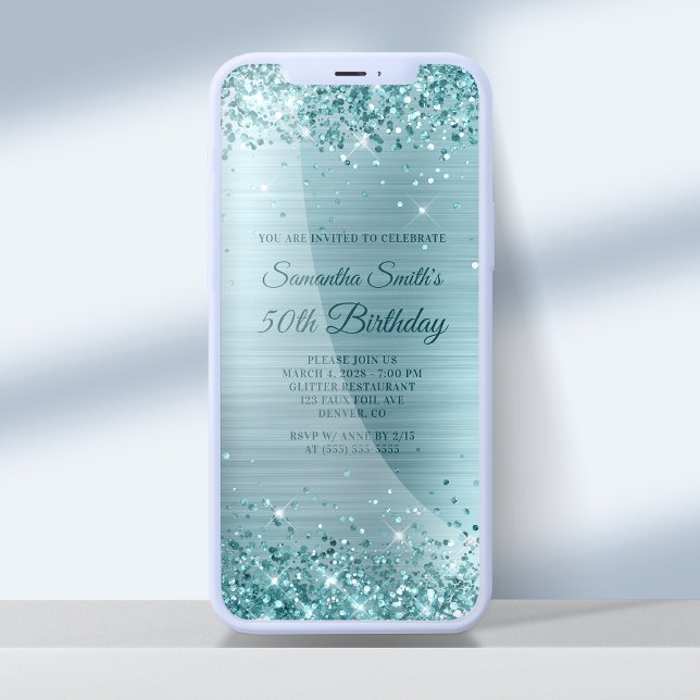 Invitation Parties scintillant Turquoise Sparkly Aqua Blue Fo (Créateur téléchargé)