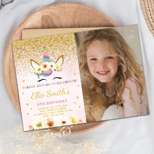 Invitation Parties scintillant Unicorn Anniversaire Invitatio