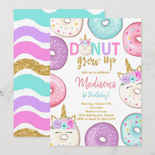 Invitation Parties scintillant Unicorn Donuts Anniversaire In