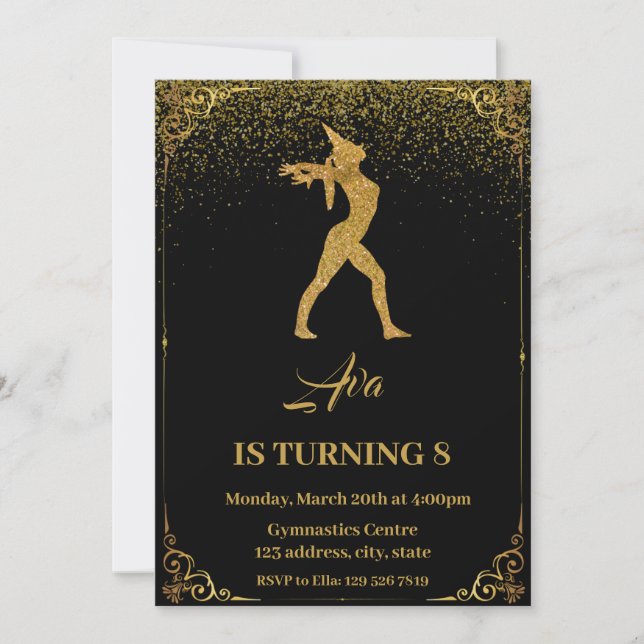 Invitation Parties scintillant Unicorn Gymnastique Anniversai (Devant)
