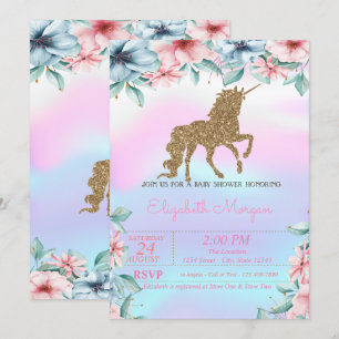 Invitation Parties scintillant Unicorn Holographique Baby sho
