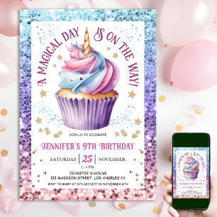 Invitation Parties scintillant Unicorne Rainbow Cupcake   9e 