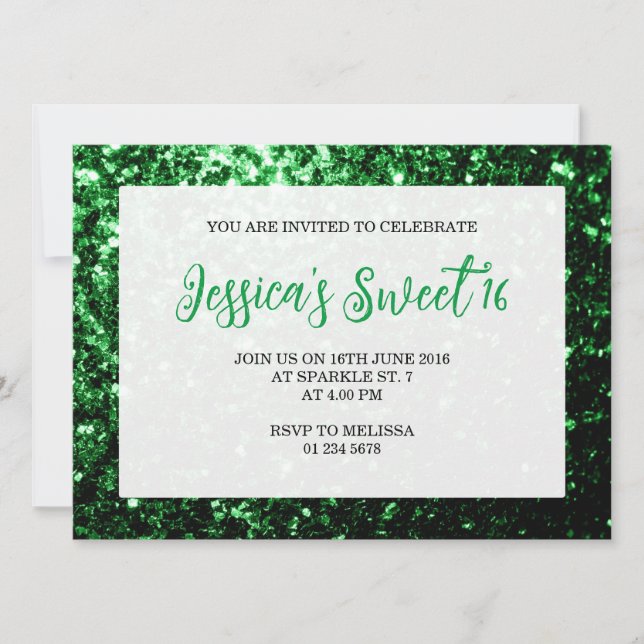 Invitation Parties scintillant vert foncé pétillant Sweet 16  (Devant)