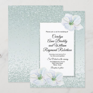 Invitation Parties scintillant verte à la menthe et Faire-par