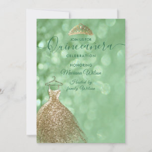 Invitation Parties scintillant verte chic Robe or tiara Quinc