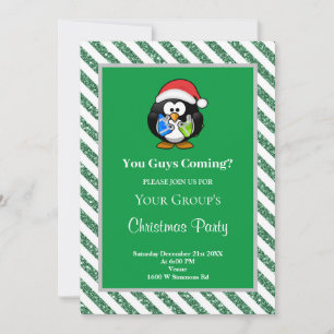 Invitation Parties scintillant verte encadrée Funny Christmas