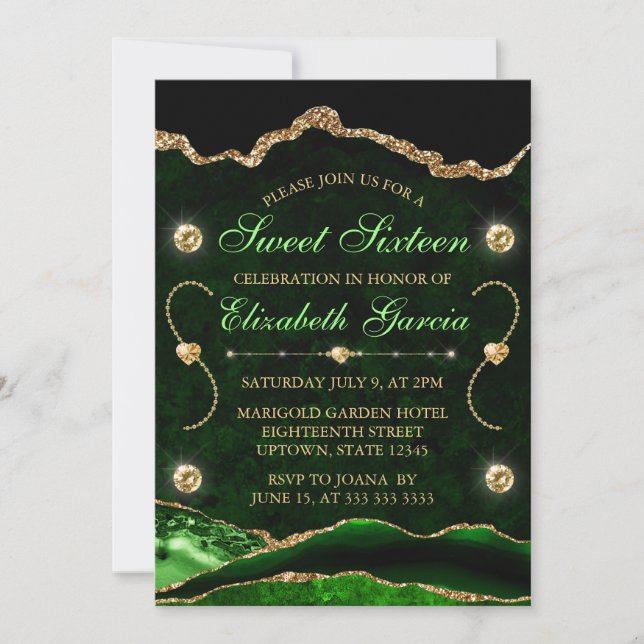 Invitation Parties scintillant verte et or Agate et marbre Sw (Devant)