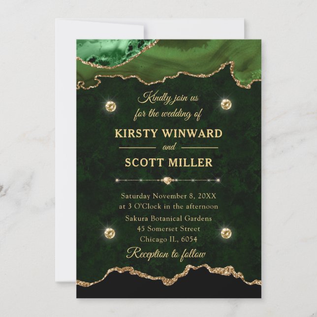 Invitation Parties scintillant verte et or Agate Marbre Maria (Devant)
