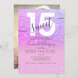 Invitation Parties scintillant violet confetti rose Quinceane