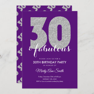 Invitation Parties scintillant violet d'argent 30 et annivers