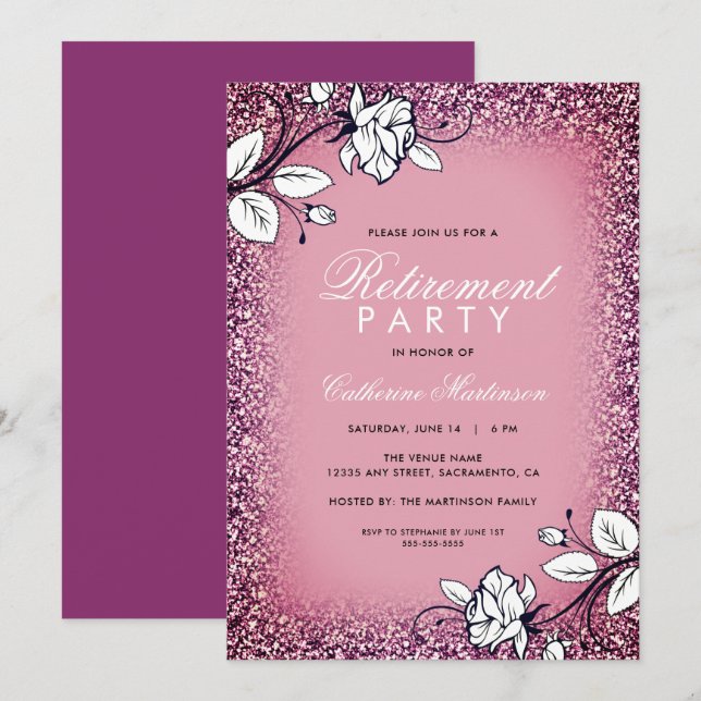 Invitation Parties scintillant violet de la partie de retrait (Devant / Derrière)