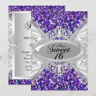 Invitation Parties scintillant violet Diamant Tiara Sweet 16