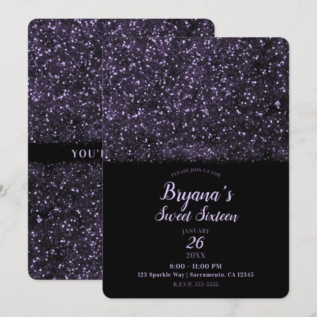 Invitation Parties scintillant violet éclat étincelant doux 1 (Devant / Derrière)