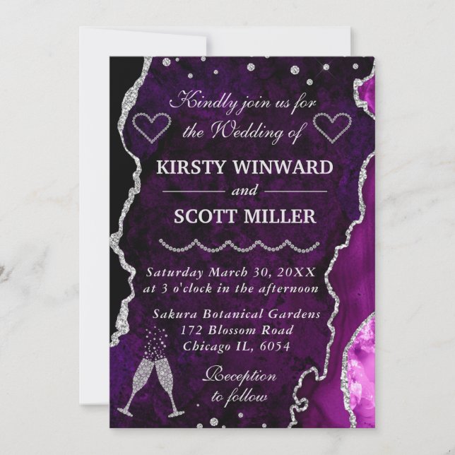 Invitation Parties scintillant violet et argent Agate Marbre  (Devant)