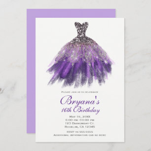 Invitation Parties scintillant violet et argent Glam Robe dou