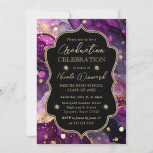 Invitation Parties scintillant violet et or Alcool Encre Grad