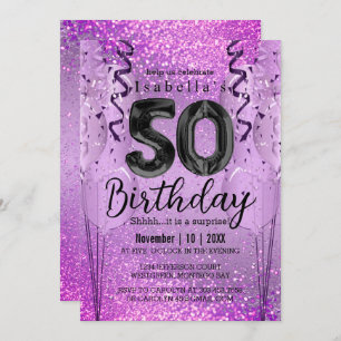 Invitation Parties scintillant violet et rose 50e anniversair